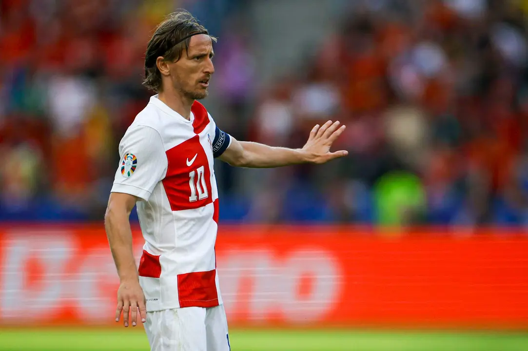 El centrocampista de la selecci&oacute;n croata Luka Modric reacciona durante el partido del grupo B de la Eurocopa 2024 entre Espa&ntilde;a y Croacia, en el Estadio Ol&iacute;mpico de Berl&iacute;n, Alemania. EFE/Alberto Est&eacute;vez